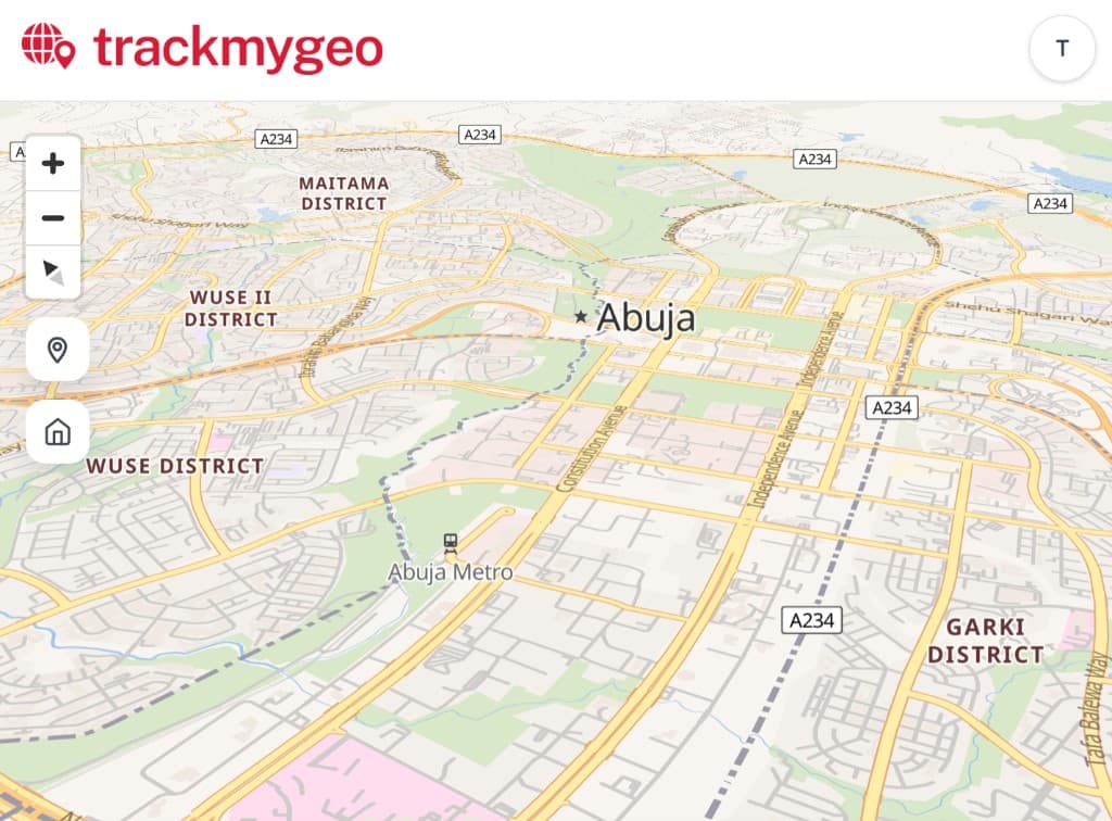 TrackMyGeo map view of Abuja, Nigeria