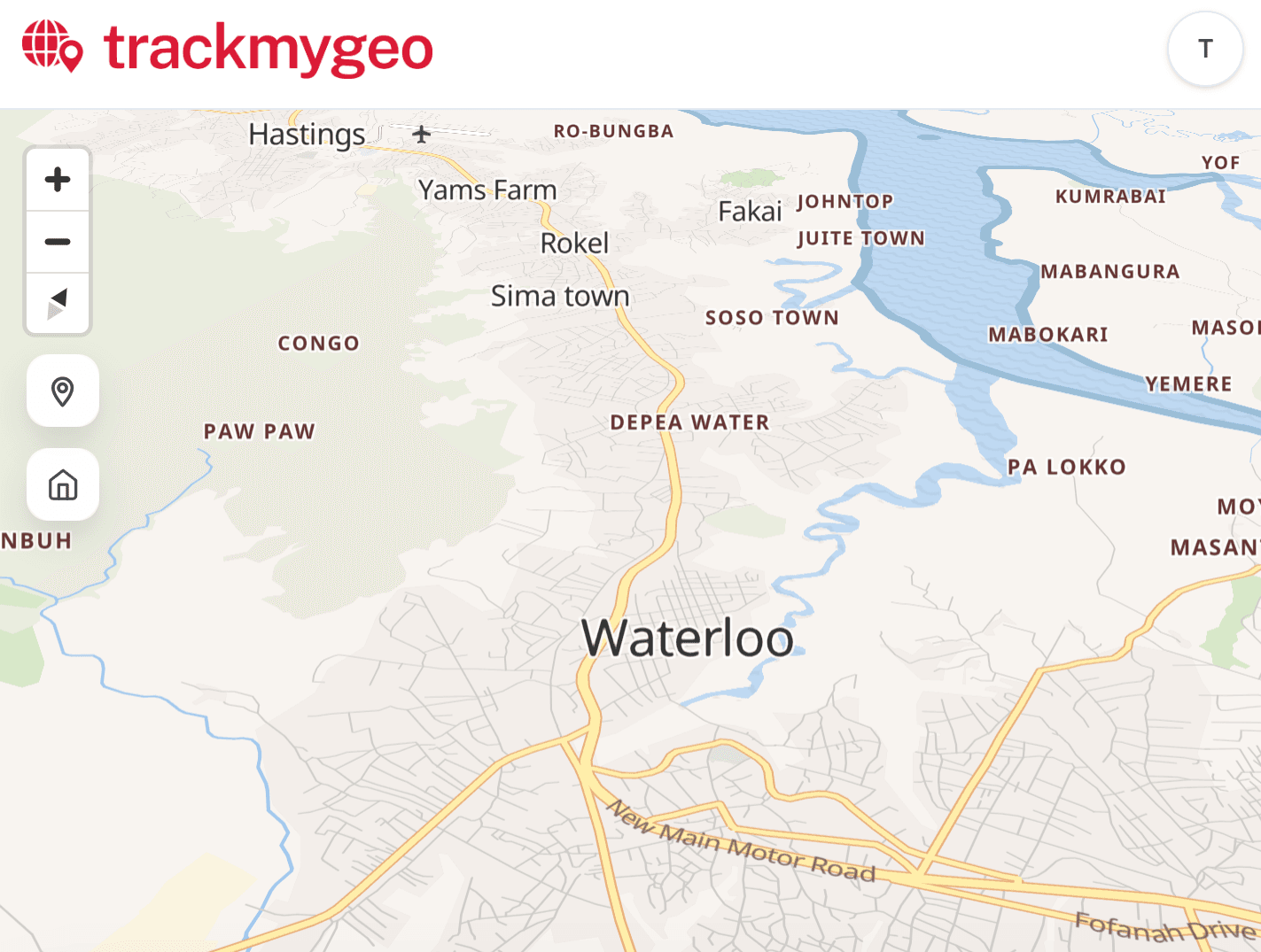TrackMyGeo map view of Waterloo, Sierra Leone