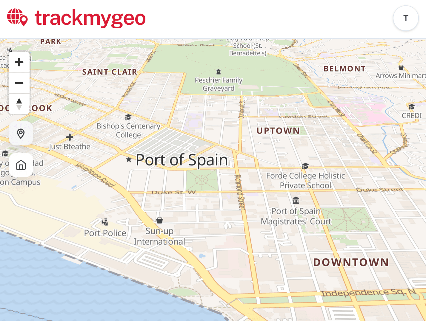 TrackMyGeo map view of Port of Spain, Trinidad