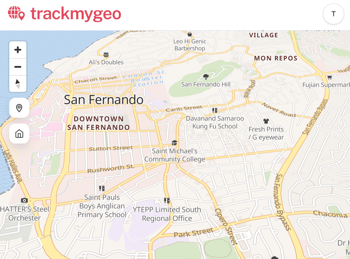 TrackMyGeo map view of San Fernando, Trinidad