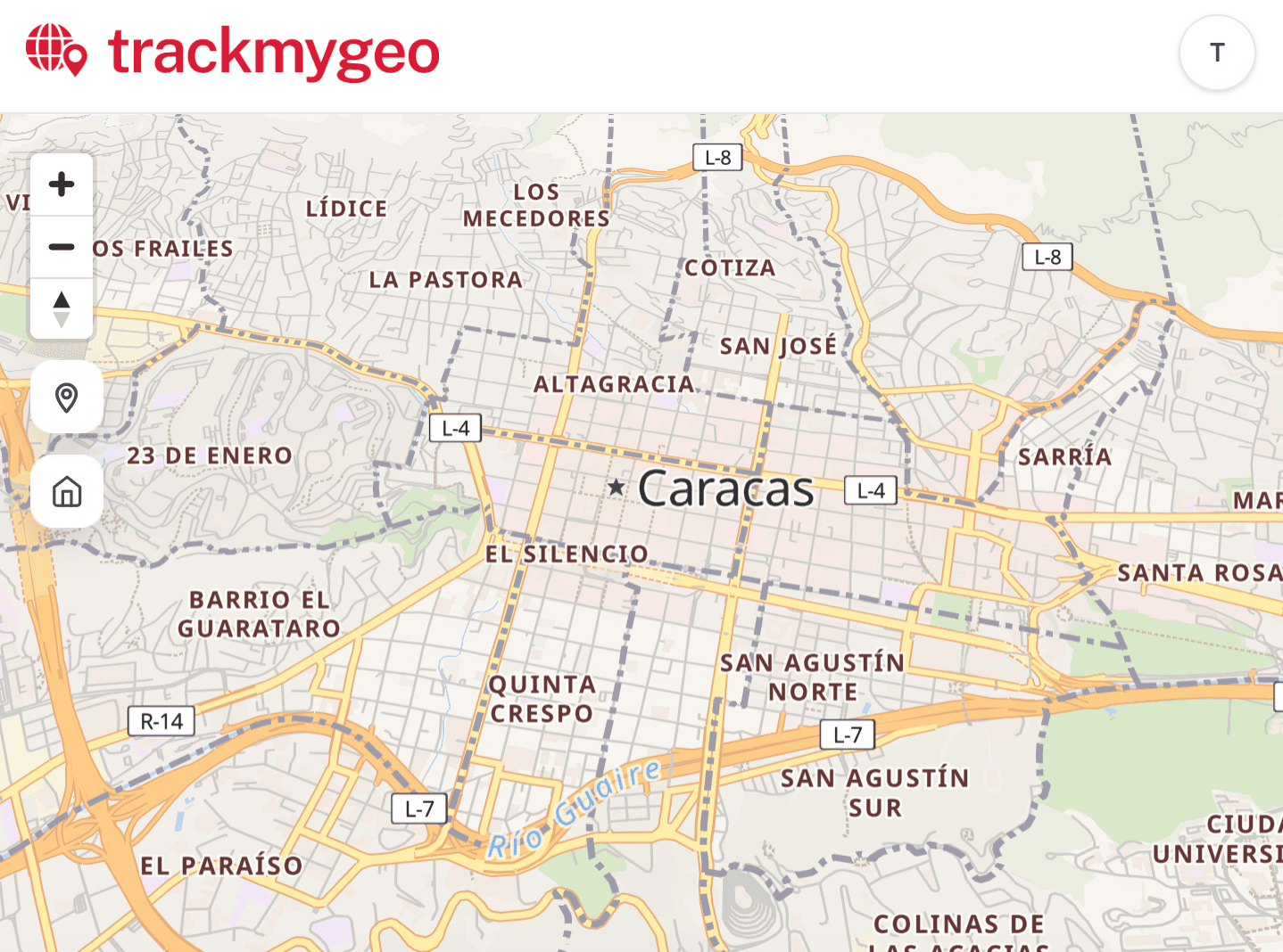 TrackMyGeo map view of Caracas, Venezuela